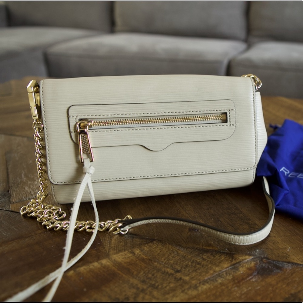 Rebecca Minkoff cream beige crossbody with gold chain